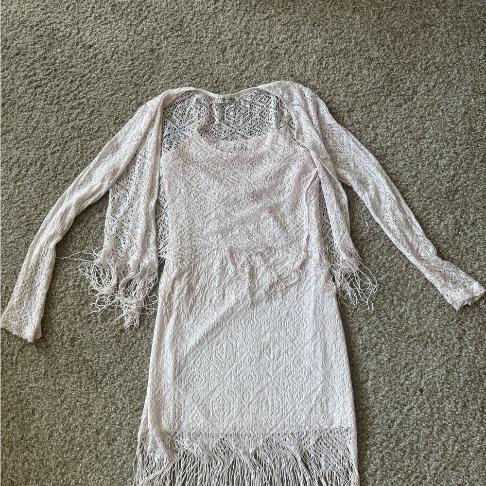 Lace Fringe Dress and Cardigan Set
